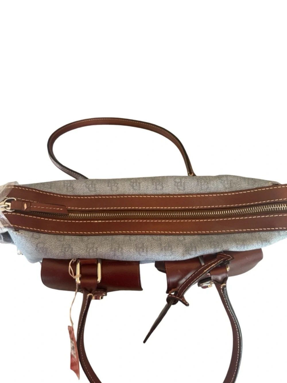 Dooney & Bourke NWT Double Pocket Tote Blue Denim and Brown Leather Bag